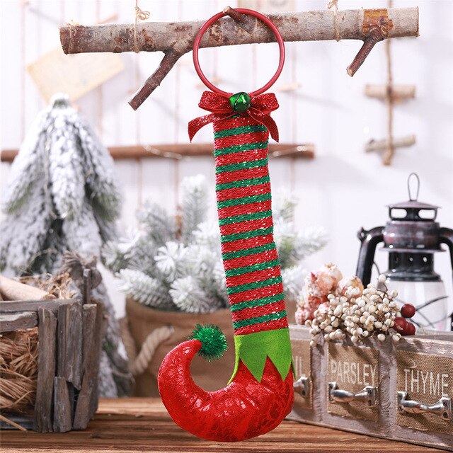 Cute Red And Green Long-Legged Elf boots pendant Christmas Dolls Gift Decoration Elf leg Xmas Tree Decoration for home