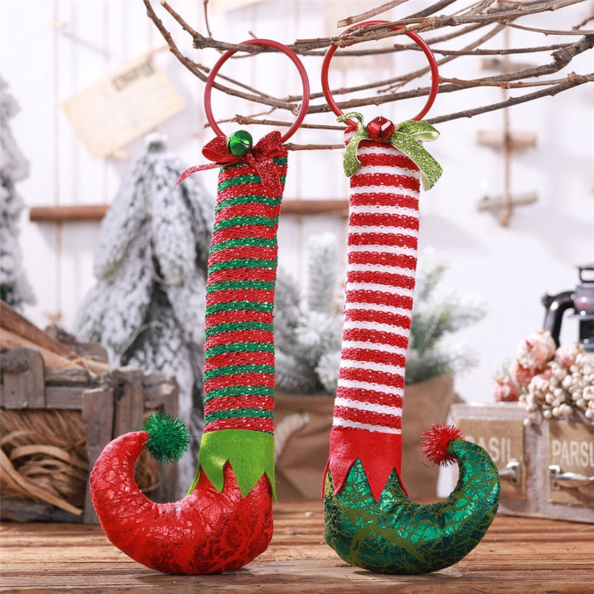 Cute Red And Green Long-Legged Elf boots pendant Christmas Dolls Gift Decoration Elf leg Xmas Tree Decoration for home