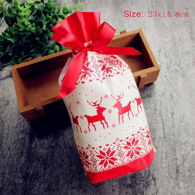 10pcs Merry Christmas Gift Bags Santa Claus Xmas Tree Packing Bags Happy New Year Christmas Candy Bags Navidad