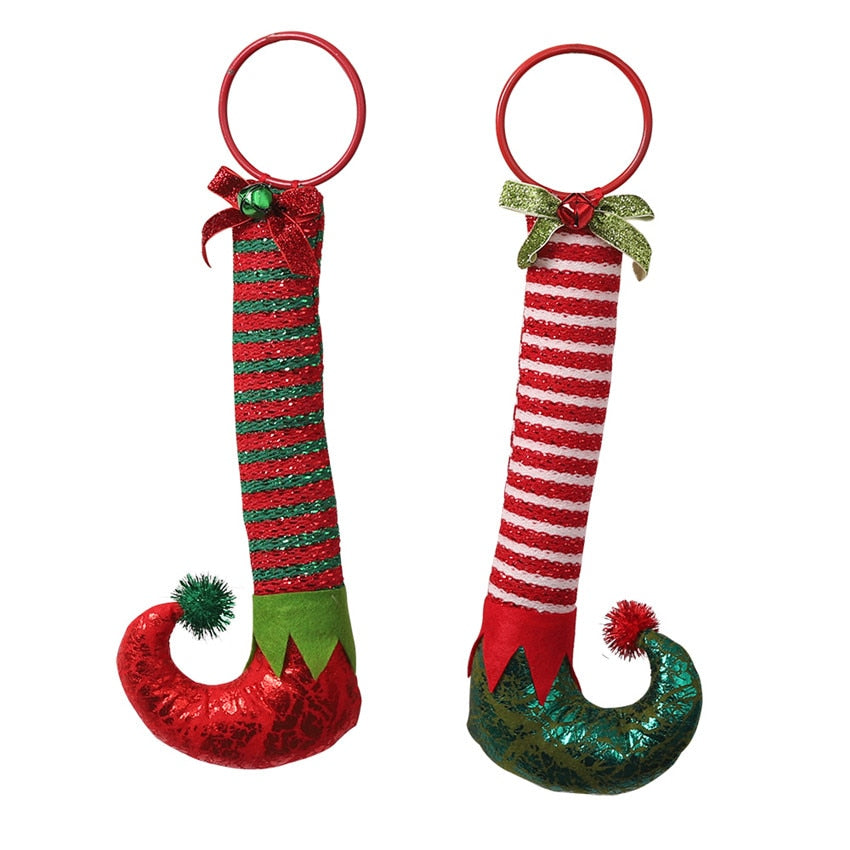 Cute Red And Green Long-Legged Elf boots pendant Christmas Dolls Gift Decoration Elf leg Xmas Tree Decoration for home