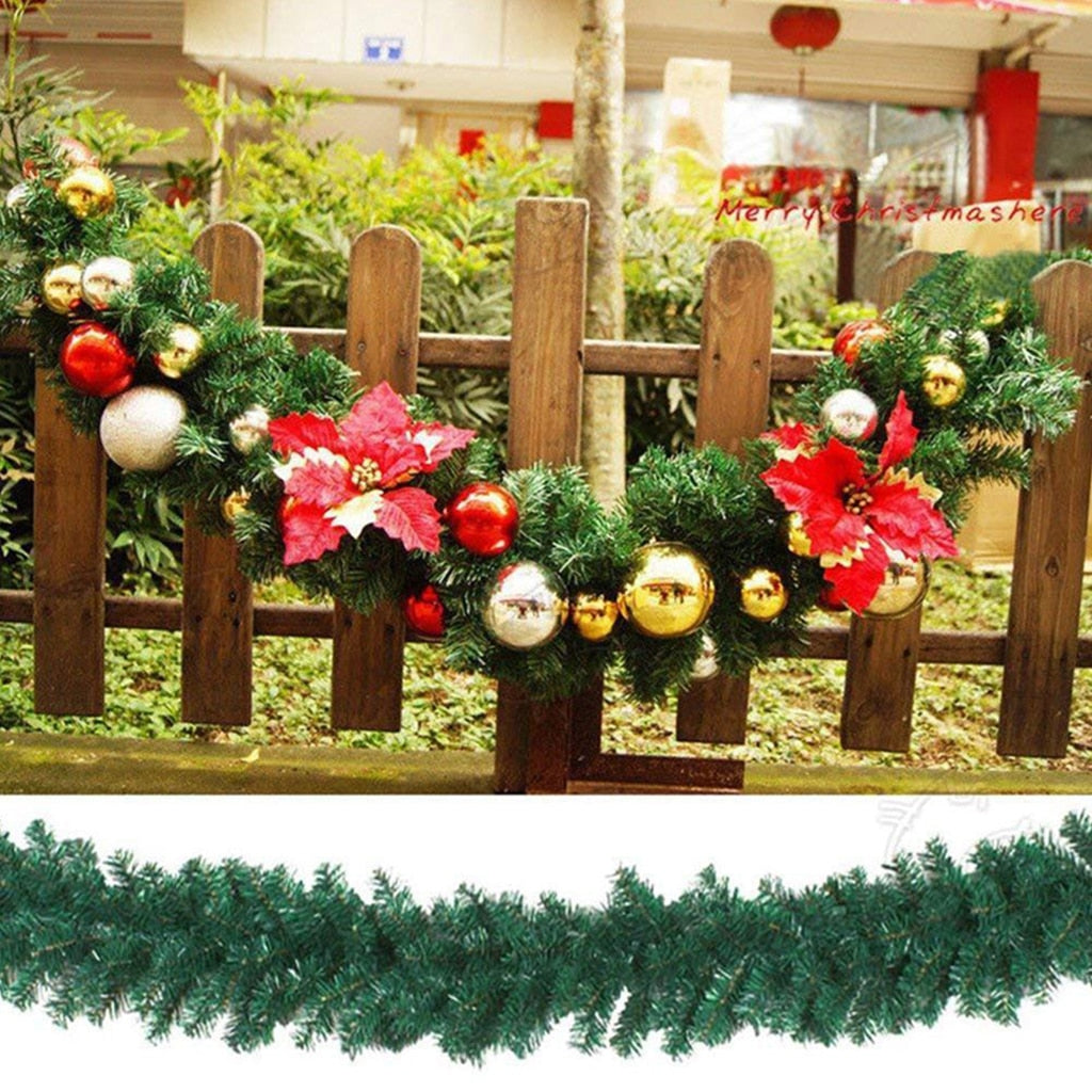 2.7m Artificial Green Christmas Garland Wreath Xmas Party Decor Christmas Tree Rattan Hanging Pendant & Drop Ornament for Kids