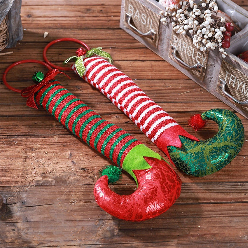 Cute Red And Green Long-Legged Elf boots pendant Christmas Dolls Gift Decoration Elf leg Xmas Tree Decoration for home