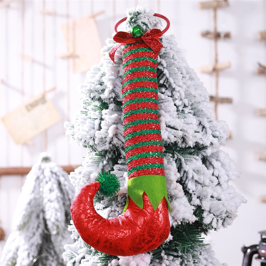 Cute Red And Green Long-Legged Elf boots pendant Christmas Dolls Gift Decoration Elf leg Xmas Tree Decoration for home