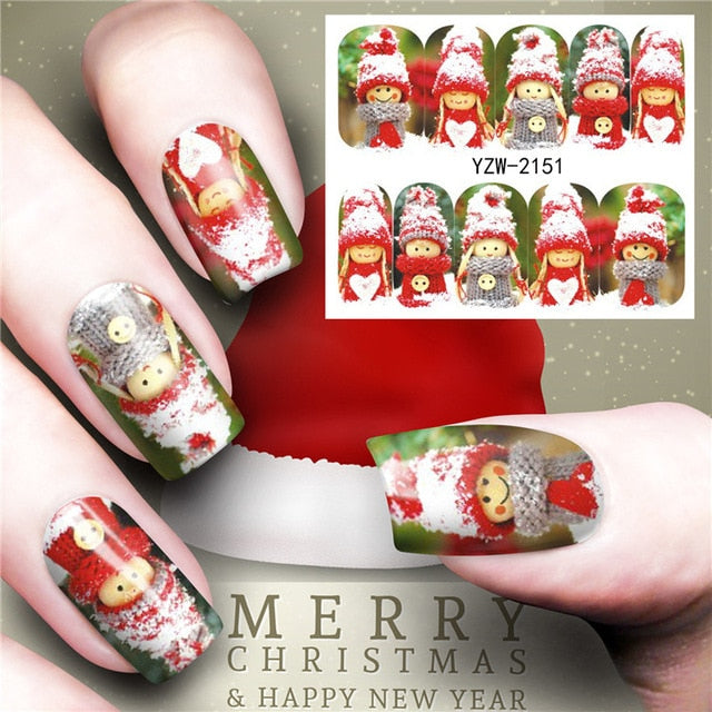 Christmas Water Nail Stickers Transfer Decals Sliders Snowman Deer Halloween Gel Polish Wraps Nail Decor