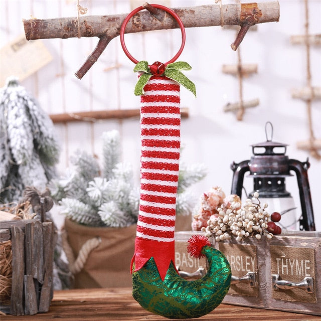 Cute Red And Green Long-Legged Elf boots pendant Christmas Dolls Gift Decoration Elf leg Xmas Tree Decoration for home