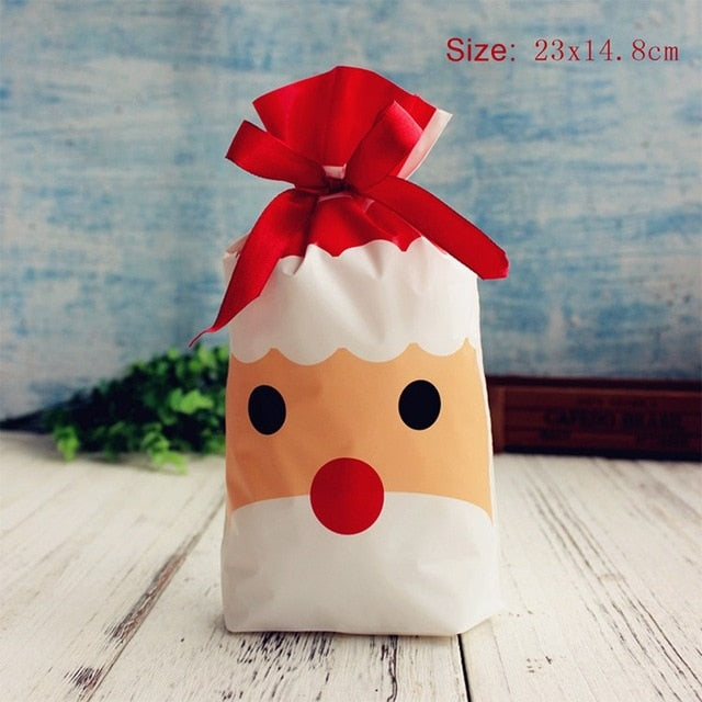 10pcs Merry Christmas Gift Bags Santa Claus Xmas Tree Packing Bags Happy New Year Christmas Candy Bags Navidad