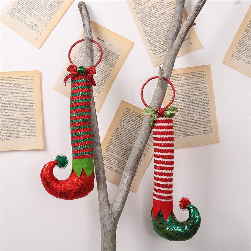 Cute Red And Green Long-Legged Elf boots pendant Christmas Dolls Gift Decoration Elf leg Xmas Tree Decoration for home